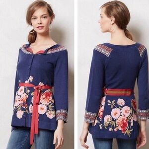 Anthropologie Sparrow- Burgeoning Floral Bow Cardigan